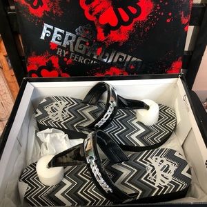 Fergalicious by Fergie Shoes Black and White Chevron Pattern Sandals